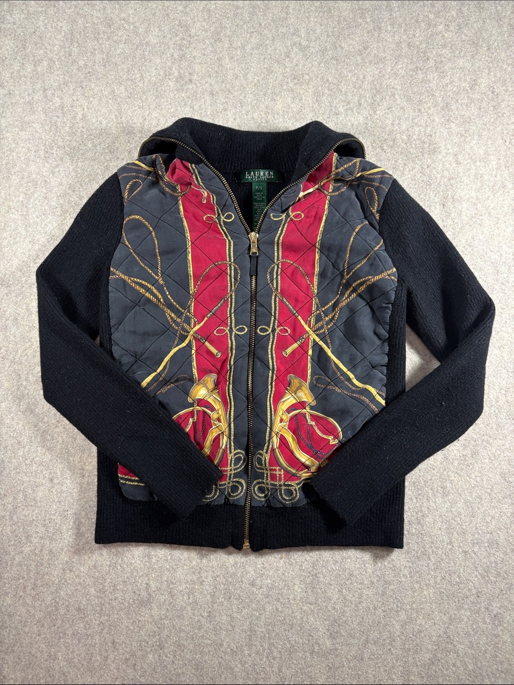 VINTAGE Lauren Ralph Lauren Equestrian Bishop Silk Front Wool Zip Jacket PS